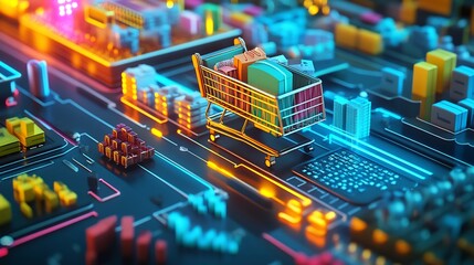 Fototapete - Highresolution visualization of ecommerce platform highlighting product catalog management customer experience journey