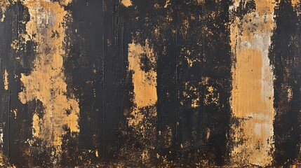 Wall Mural - Abstract textured wall with dark and gold patterns showcasing wear and character