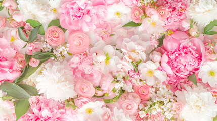 Poster - Colorful display of lush pink and white flowers arranged beautifully on a surface
