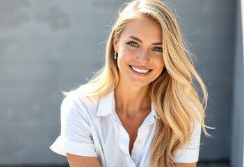 Wall Mural - Portrait of a Nordic blonde woman with bright blue eyes