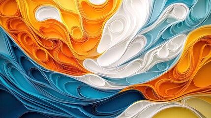 Wall Mural - Abstract swirling paper art in orange, blue, and white. (1)