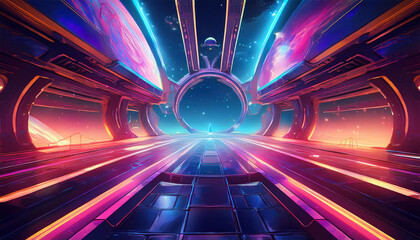 futuristic cosmic stage with vibrant colors