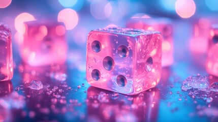 Poster - Neon Glow Retro Gaming Dice in Surreal Pastel Atmosphere