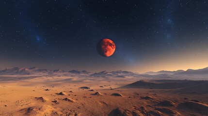 Wall Mural - scarlet moon glowing brightly above ocean waves beneath dark skies
