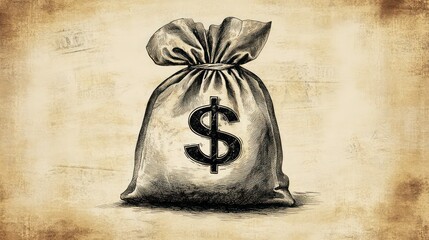 Poster - Sketch of a money bag with dollar sign on grunge background.