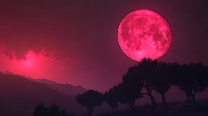Wall Mural - scarlet moon glowing vividly on ocean waves under dark skies image