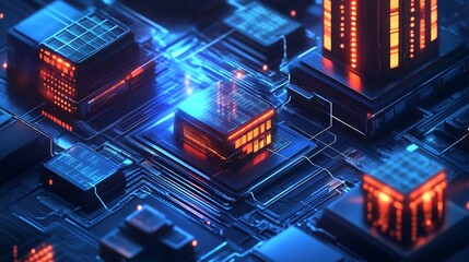 Aufkleber - Highdetail visualization of blockchain business focusing decentralized ledgers and smart contracts