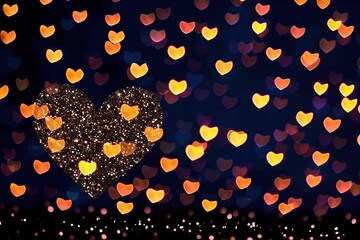 Wall Mural - Festive Golden Heart Bokeh Overlay with Glitter Background - Perfect for Christmas, New Year, Valentine's Day and Any Other Design Purposes