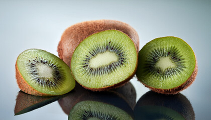 Wall Mural - fresh sliced kiwi fruit on reflective surface