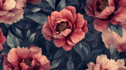 Poster - Vintage Floral Peony Pattern Design