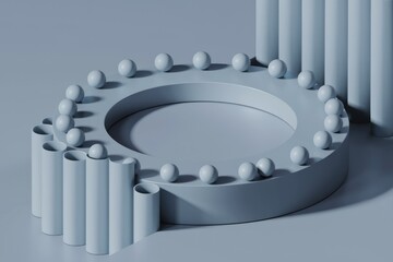 Aufkleber - Abstract 3D render of a circular structure with spheres and cylinders, minimalist and monochromatic.