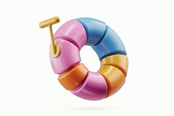 Poster - Colorful segmented ring with a small golden handle, 3D render.