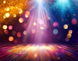 © FREDCassandra - colorful spotlight on stage with glitter sparkles rays lights bokeh festive elegant abstract background dust sparks background illustration