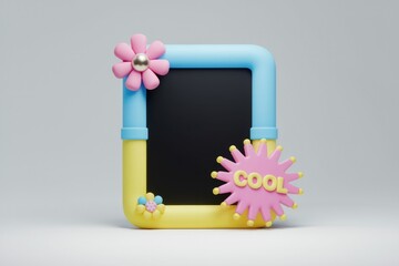 Poster - A cute, colorful frame with flowers and a 'cool' badge, ideal for displaying photos or messages.