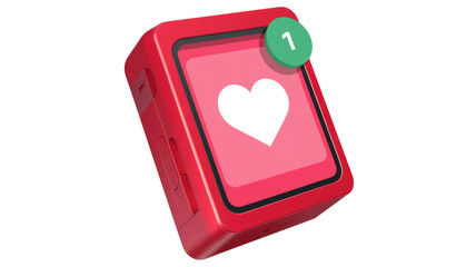 Fototapete - Red device displays a heart icon with a notification of one new like. background removed