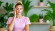 © Anna - Peaceful indoor meditation with serene woman in pink amidst lush greenery