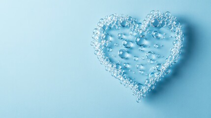 Poster - Water droplets forming a heart shape on a light blue background.