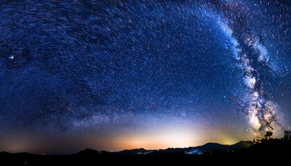 panorama blue night time sky milky way and star on darkish background universe packed with stars neb