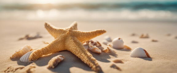 Wall Mural - Golden Sand With Seashell And Starfish Tropical Seashore