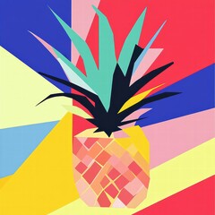 Poster - Eye catching abstract geometric pineapple design with vibrant colors and sharp angles. Generative AI