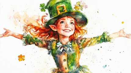 Wall Mural - Girl wearing a green and red outfit with a green hat and a green and red flower on it