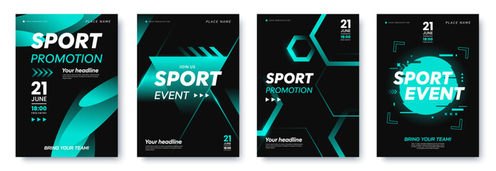 Wall Mural - Sport promotion poster design. eSports event flyer template. Sports banner with abstract geometric graphics and place for text. Ideal for web, invitation, etc. Vector illustration