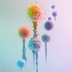 Aufkleber - Progression of virus forms from simple to complex structures in a scientific visualization. Generative AI