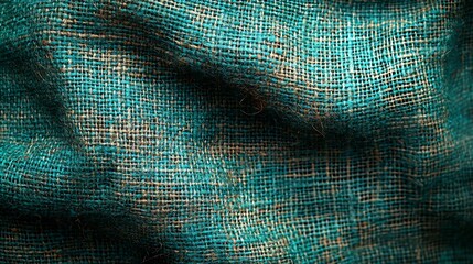 Teal burlap fabric texture background.