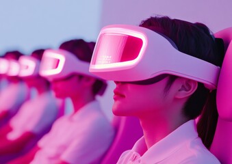Poster - Immersive Gaming Experience Young Players with Neon VR Headsets