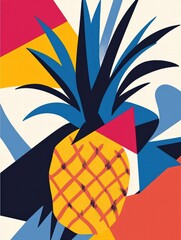 Leinwandbilder - Geometric pineapple design featuring vibrant colors and abstract shapes in a playful arrangement. Generative AI