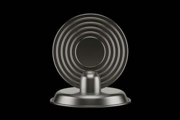 Aufkleber - Abstract metallic sculpture with concentric circles and a central dome, minimalist design.