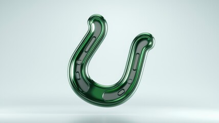Aufkleber - A sleek, metallic green horseshoe, symbolizing luck and fortune.