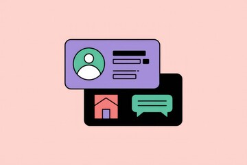 Fototapete - User profile with form, house icon, and message bubble, indicating account registration or communication.