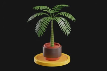 Aufkleber - Stylized 3D render of a potted palm tree on a yellow tray against a transparent background.