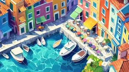 Wall Mural -  A bay with boats and restaurants