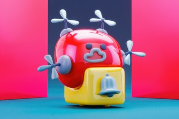 Poster - A cute, cartoonish robot with propellers and a bell, rendered in vibrant colors against a colorful backdrop.