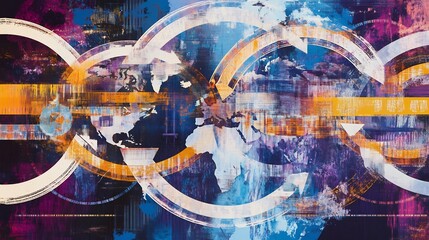 Leinwandbilder - Artistic rendering of global commerce systems overlapping arrows circular patterns signifying international trade