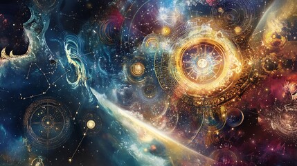 Wall Mural - depiction of cosmic art visualizing celestial patterns mystical astrology themes