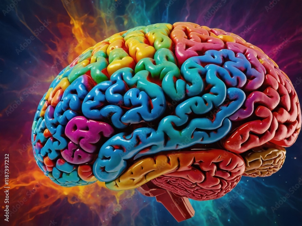 Colorful representation of the human brain showcasing its complexity ...