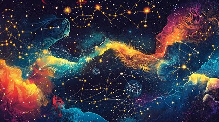 Wall Mural - zodiac constellations visualized celestial harmony cosmic balance and intricate astrology patterns r