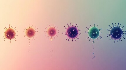 Poster - Progression of virus forms from simple to complex structures illustrating biological development and diversity. Generative AI