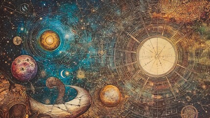 Wall Mural - celestial bodies intricate astrology art depicted with cosmic vibrations metaphysical harmony and sp