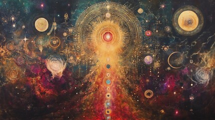 Wall Mural - cosmic intuition visualized through glowing karmic cycles celestial navigation astrological themes s