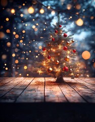 Canvas Print - A bokeh background sets the stage for a festive Christmas scene, highlighted by glistening ornaments and a golden star