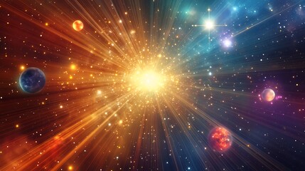 Wall Mural - vibrant visualization of cosmic light radiating planets stars and mystical astrology patterns