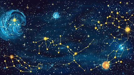 Wall Mural - vibrant scene of zodiac constellations featuring intricate celestial patterns cosmic balance