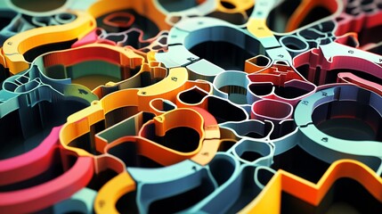Fototapete - Abstract representation of corporate strategy featuring interlocking shape pathway symbolizing organizational goal