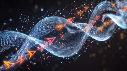 Fototapete - Abstract rendering of product reviews symbolic arrows dynamic patterns representing transparency and feedback