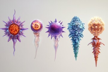 Poster - Evolution of virus forms showcasing progression from basic to complex structure in a scientific illustration. Generative AI