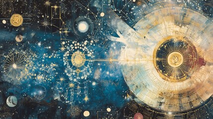 Wall Mural - cosmic wisdom depicted metaphysical illustrations celestial patterns and radiant cosmic energy refle